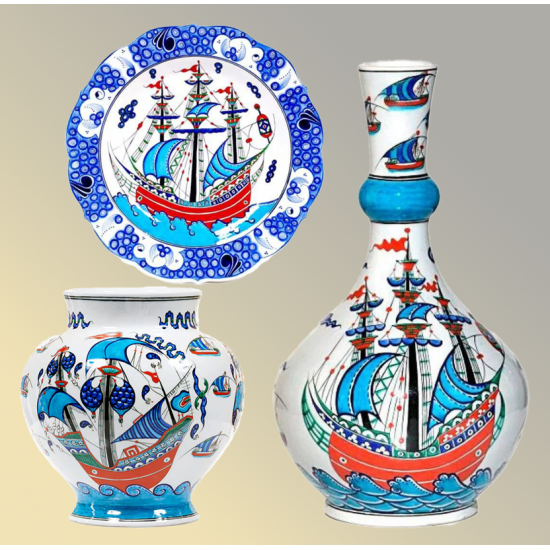 Çini Vazo ve Tabak Set
